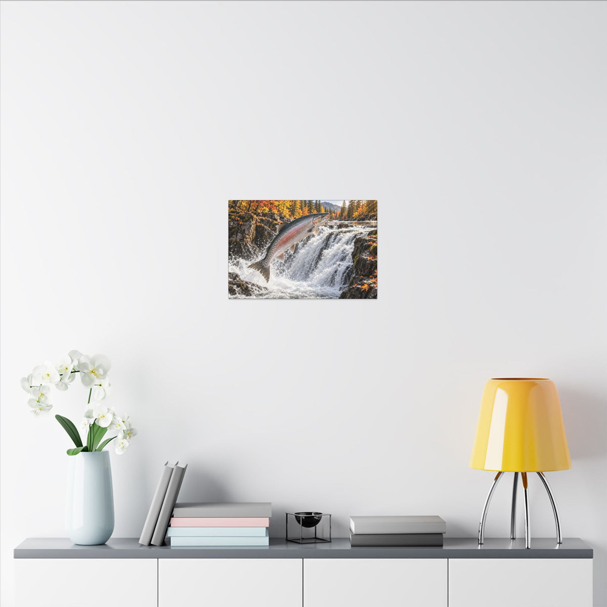 Autumn Falls Leap Salmon canvas wall art, view 6