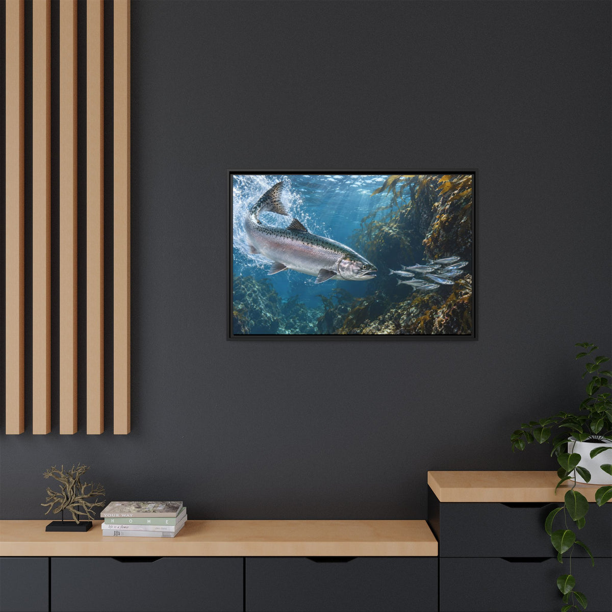 Silver Torpedo Chinook Salmon framed canvas wall art, view 6