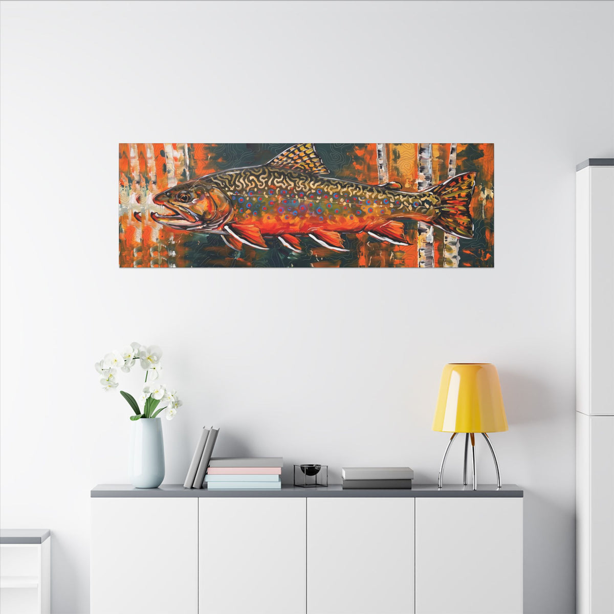 Legends Bold Spawning Brook Trout Panorama long canvas wall art, view 6
