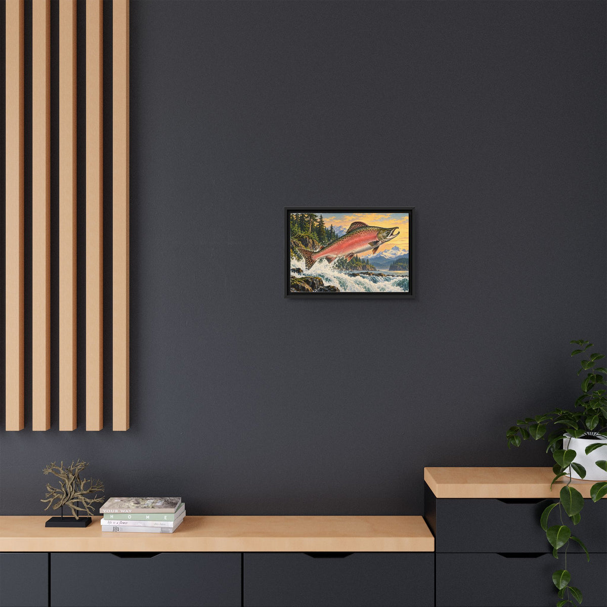 North Coast Leap Pink Salmon framed canvas wall art, view 6