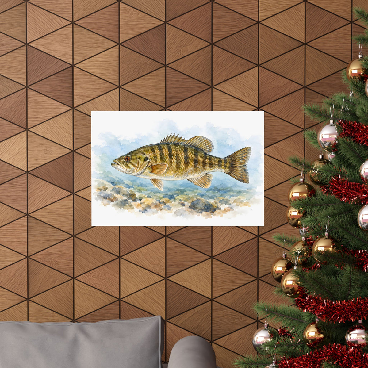 Watercolor Pebbles Smallmouth Bass poster wall art, view 6