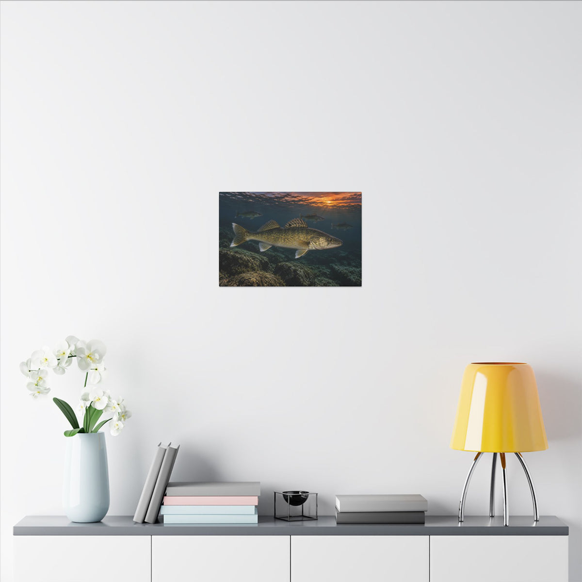 Reef Pack at Dusk Walleye canvas in a home office