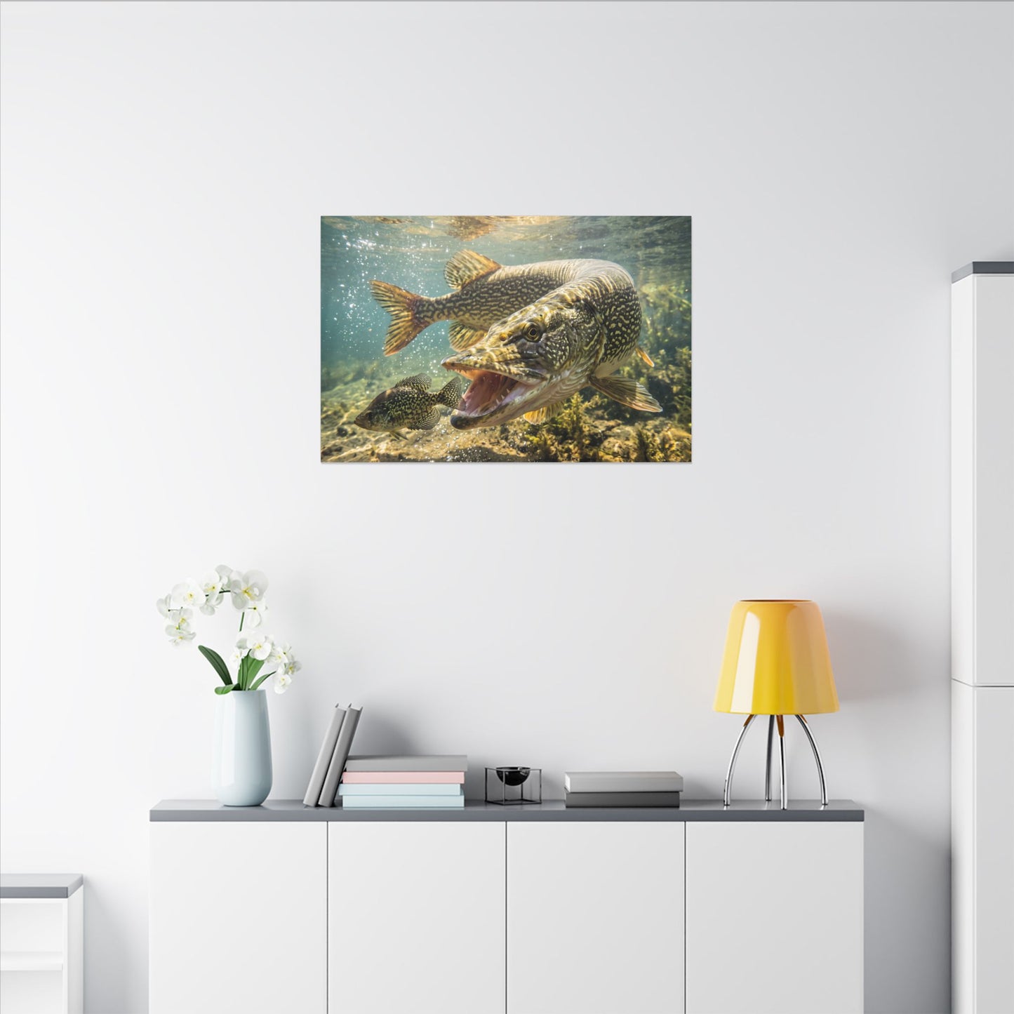 Northern Pike Crappie Chase Canvas — Predator Strike Wall Art for Anglers