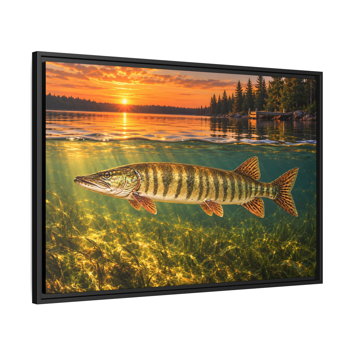 Northwoods Over-Under Muskie Framed Canvas wall art, view 4