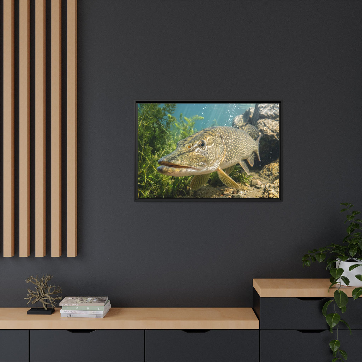 Northern Pike Clear Water Portrait Framed Canvas wall art, view 6