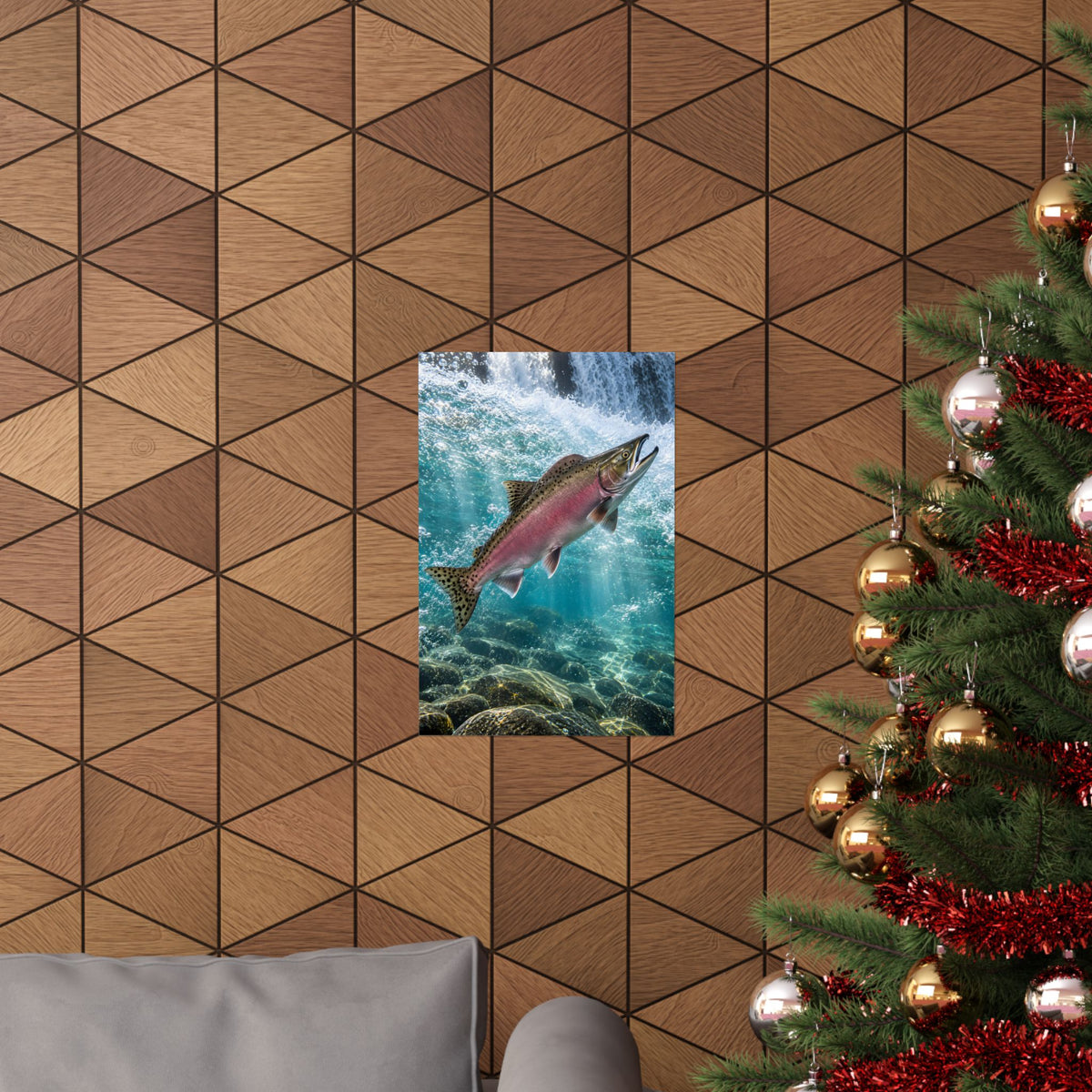 Beneath Alaskan Falls Pink Salmon poster wall art, view 6