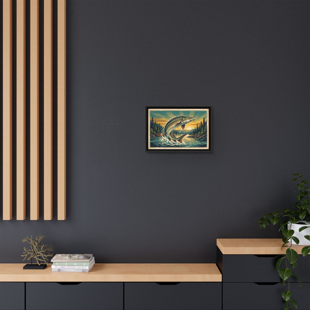 Sturgeon Sunrise Breach framed canvas wall art, view 6