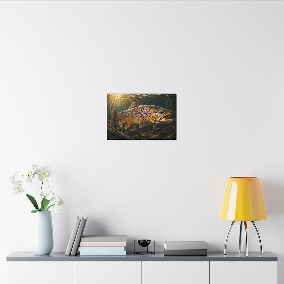 Over the Rocks at Sunrise Brown Trout canvas wall art, view 6
