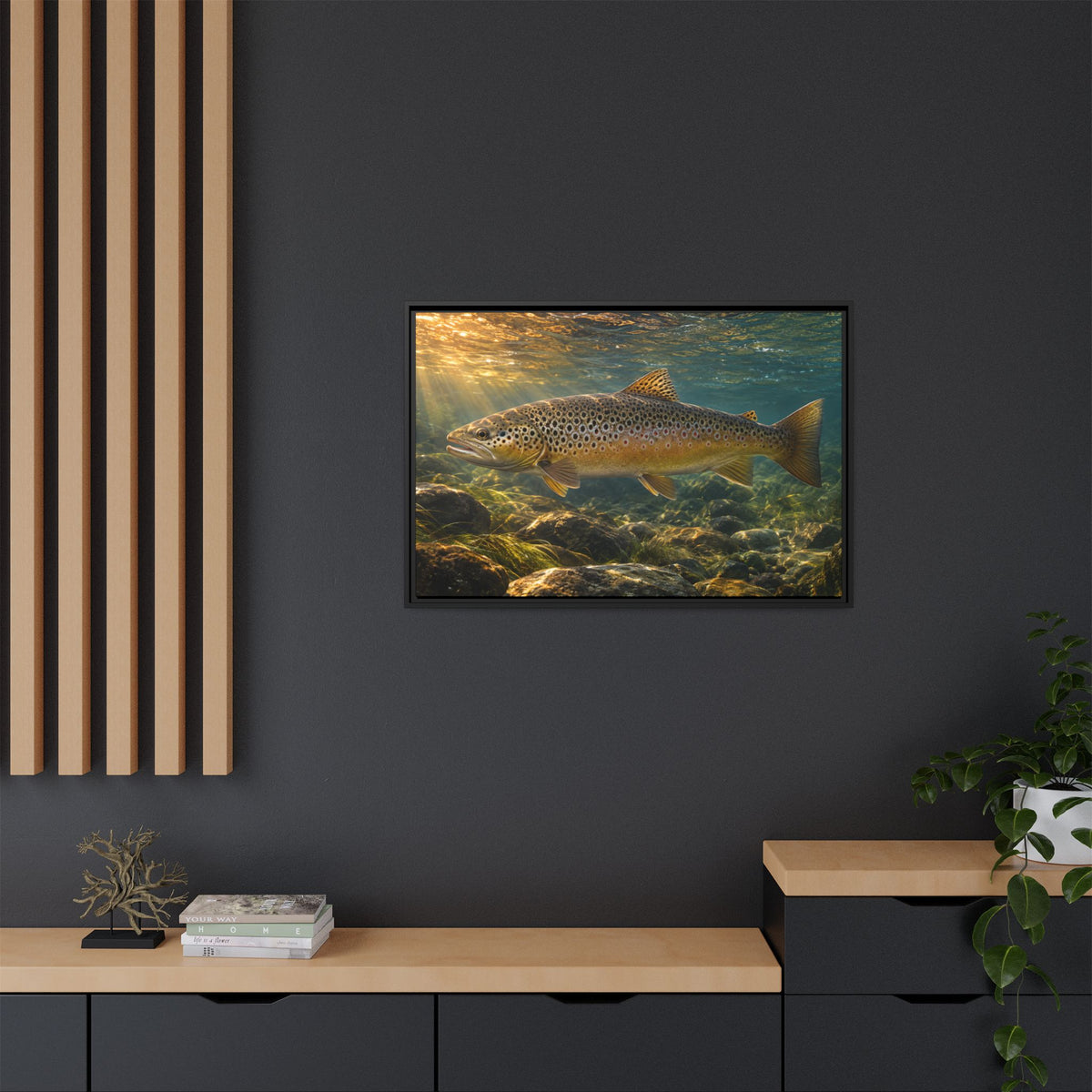 Autumn Run Brown Trout framed canvas wall art, view 6