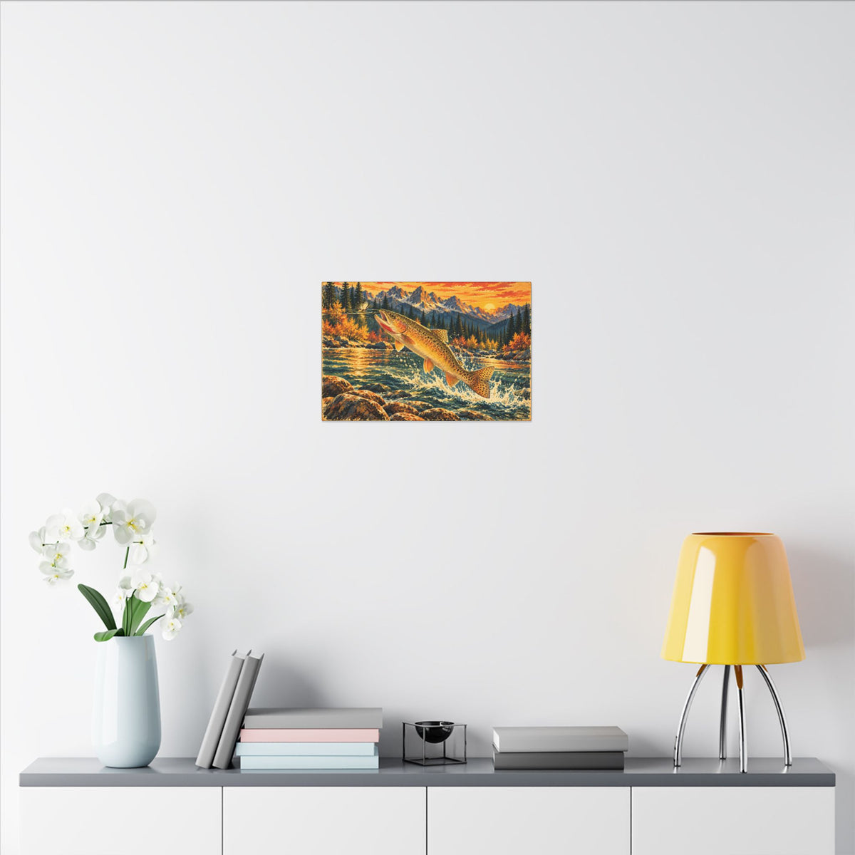 Idaho Wilderness Cutthroat Trout canvas in a home office