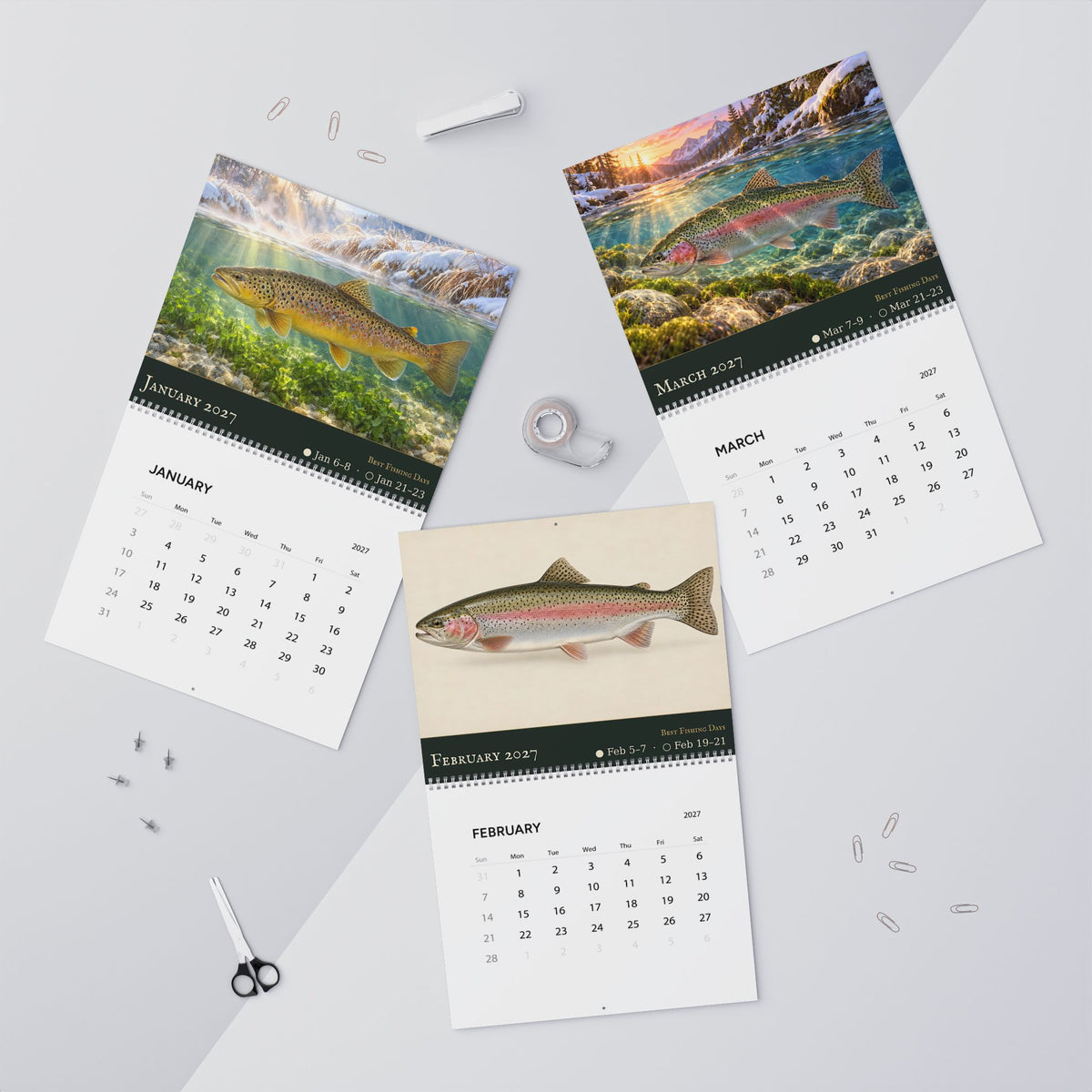 2027 Trout Wall Calendar — Fish Art with Best Fishing Days