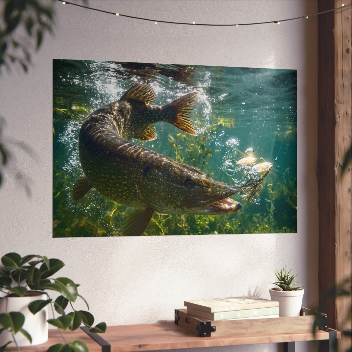 Northern Pike Spinnerbait Strike Fine Art Print — Museum-Quality Giclée for Anglers