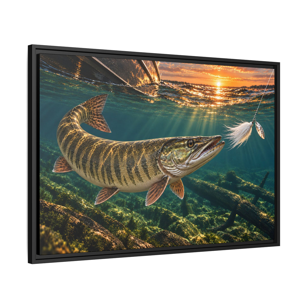 Figure-Eight Sunset Muskie Framed Canvas wall art, view 4