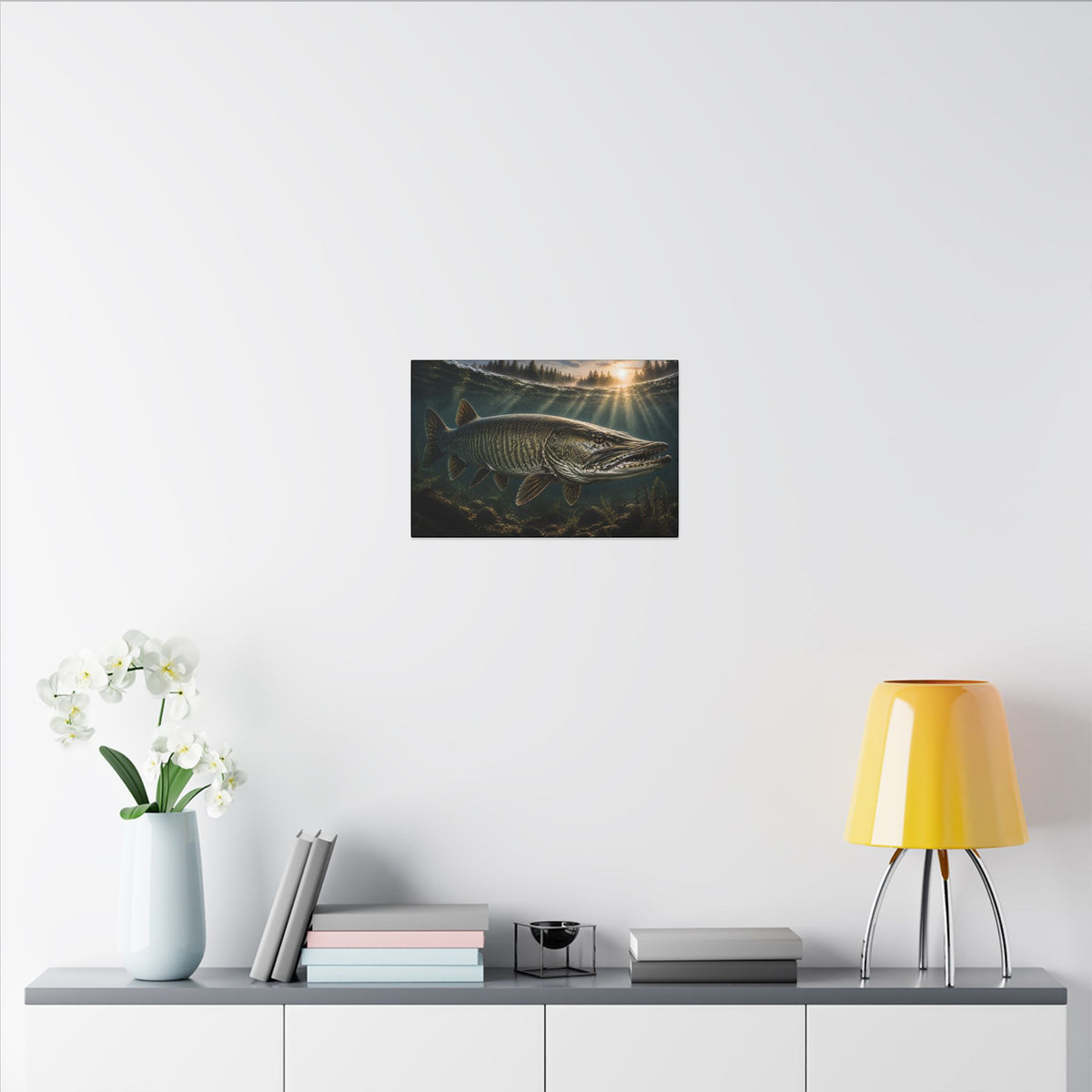 The Ghost Muskie canvas in a home office