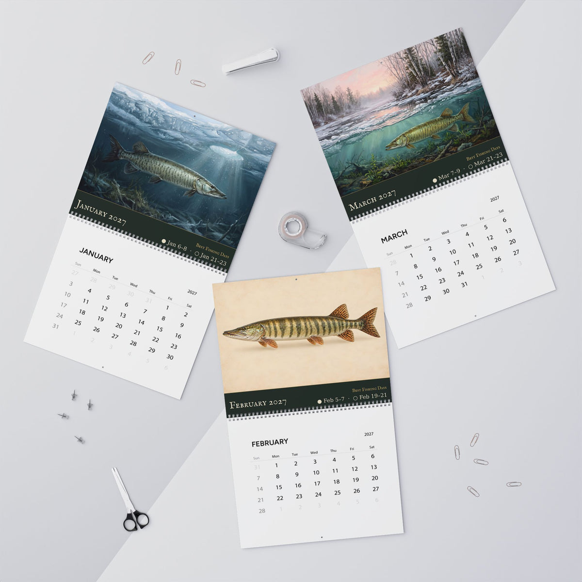 2027 Muskie Wall Calendar — Fish Art with Best Fishing Days