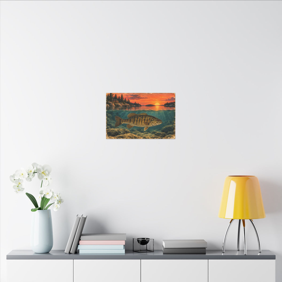 Vintage Sunset Lake Smallmouth Canvas wall art, view 6
