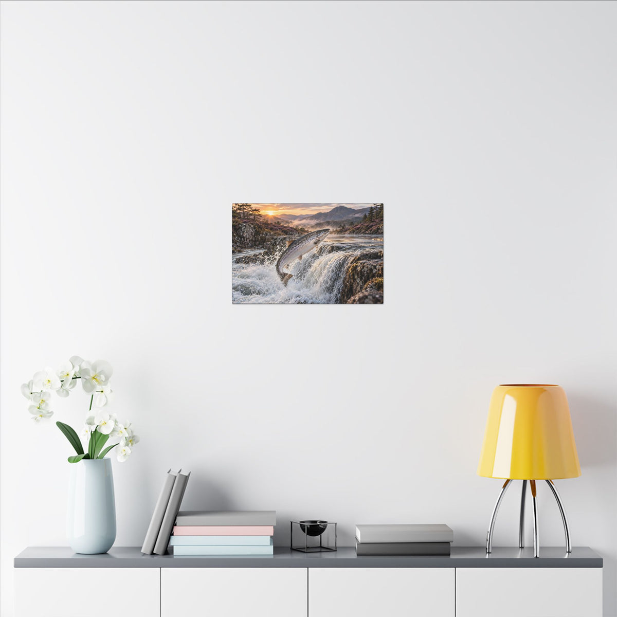 Mountain Falls Leap Salmon canvas wall art, view 6