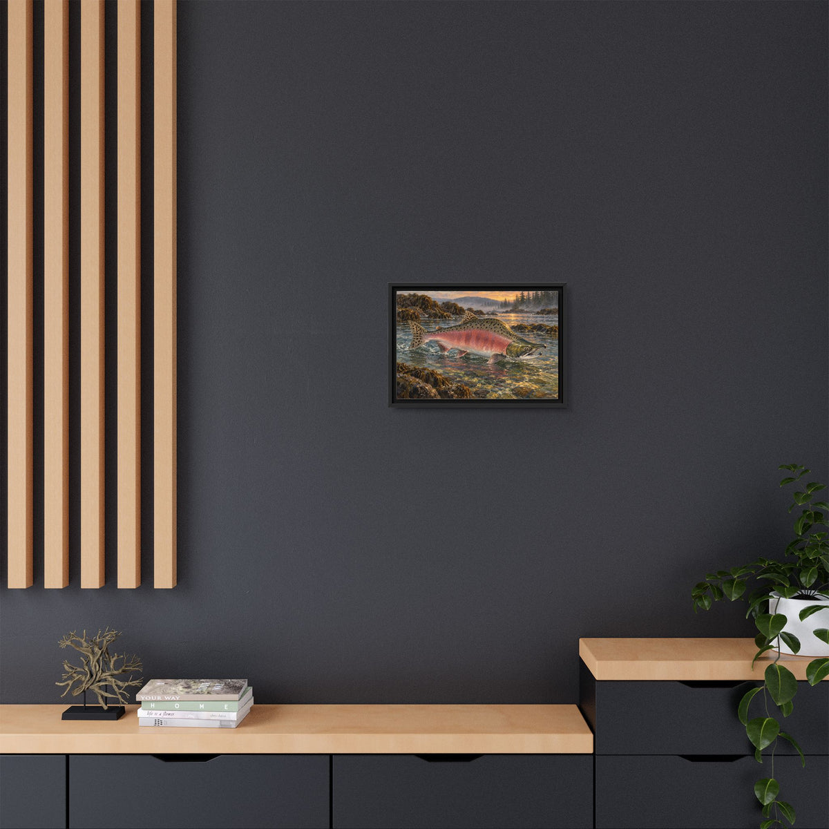 Alaskan Dusk Pink Salmon framed canvas wall art, view 6