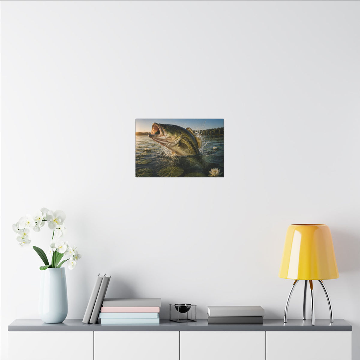 Lily Pad Explosion Largemouth Bass canvas in a home office