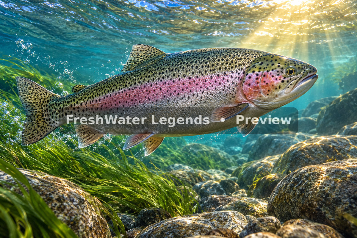 River of Gold Rainbow Trout digital download wall art