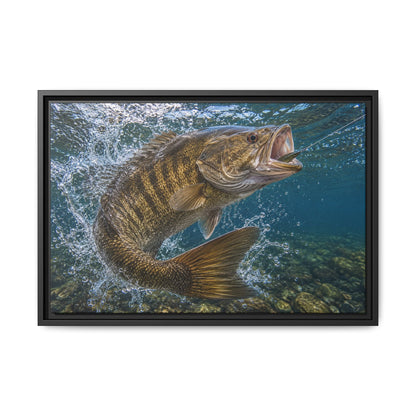 Boatside Fight Smallmouth Bass framed canvas wall art, view 3