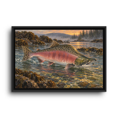 Alaskan Dusk Pink Salmon framed canvas wall art, view 2