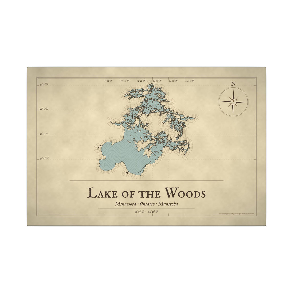 Lake of the Woods Vintage Map canvas wall art