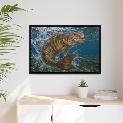 Boatside Fight Smallmouth Bass framed canvas wall art, view 5