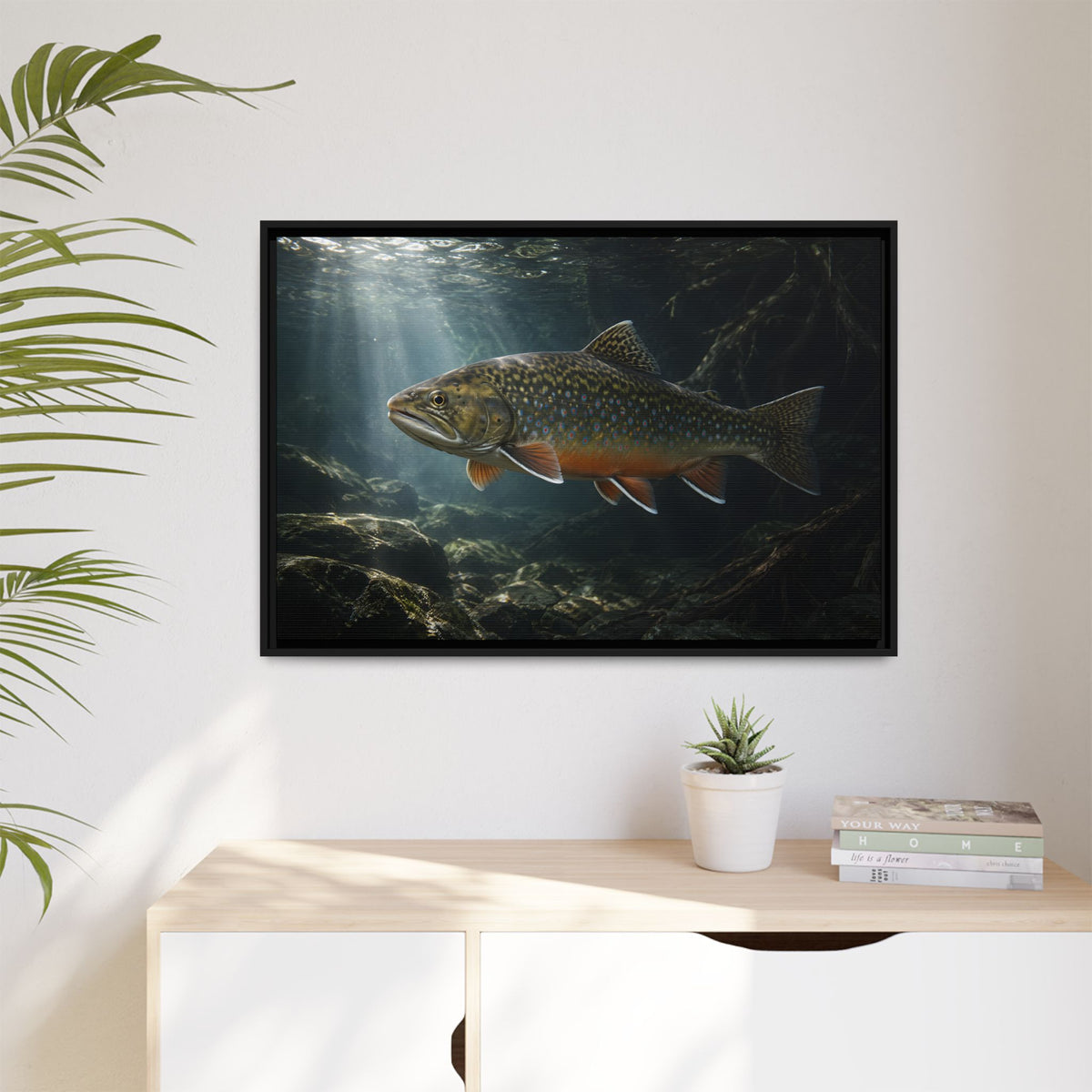Shadow Pool Brook Trout framed canvas wall art, view 5