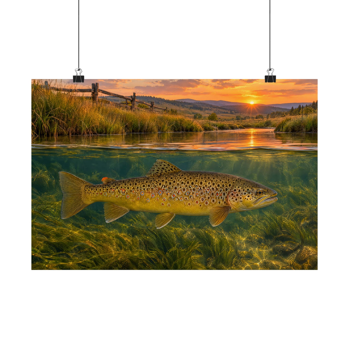 Meadow Over-Under Brown Trout poster wall art, 24x16 size view