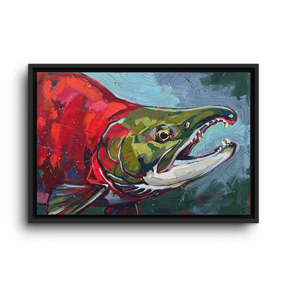 Legends Bold Close-Up Spawning Sockeye Salmon framed canvas wall art, view 2