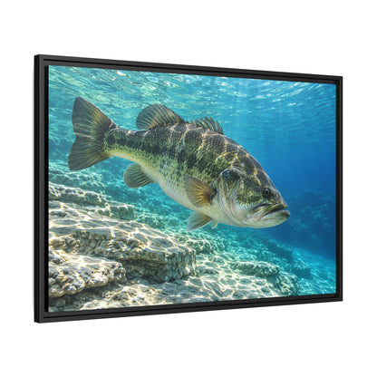Turquoise Limestone Ledge Largemouth Bass framed canvas side angle
