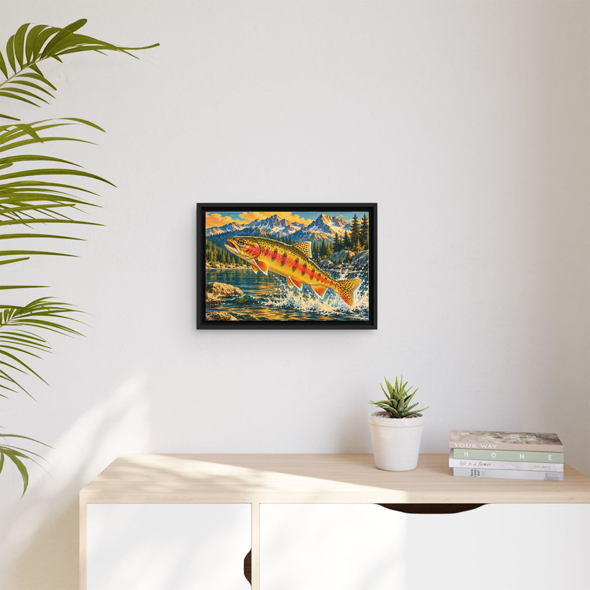 Leaping Through Alpine Waters Golden Trout framed canvas wall art, view 5