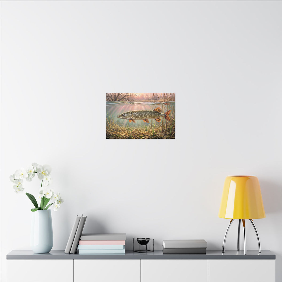Flooded Marsh Northern Pike canvas in a home office