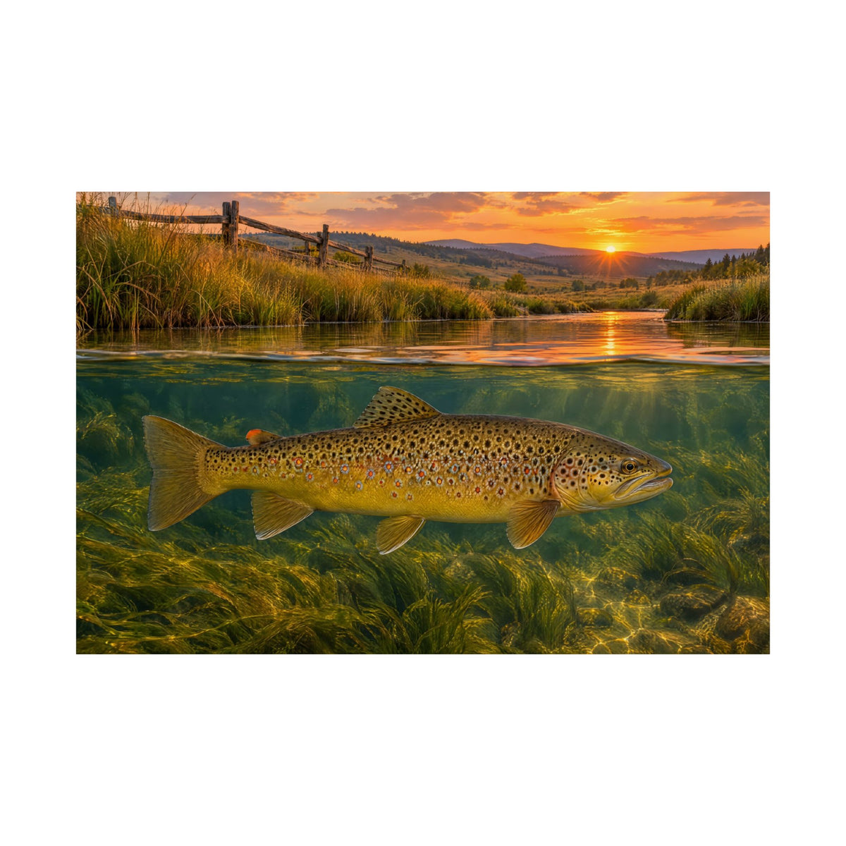 Meadow Over-Under Brown Trout fishing poster close-up