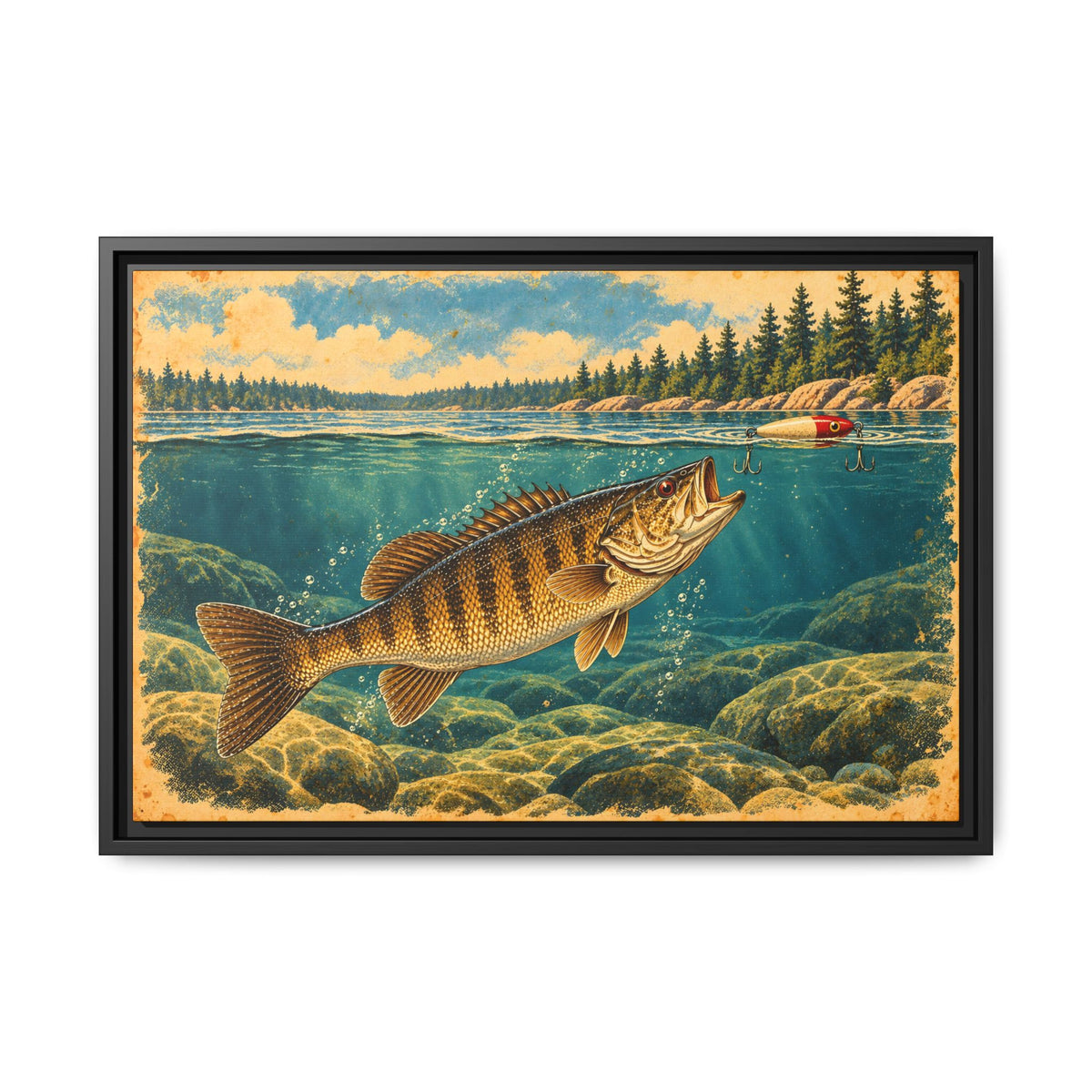 Vintage Topwater Smallmouth Framed Canvas wall art, view 3