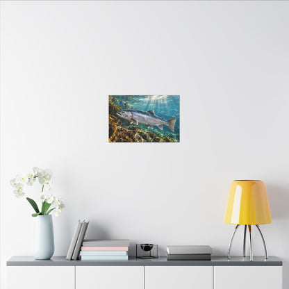 Silver in the Tide Coho Salmon canvas in a home office