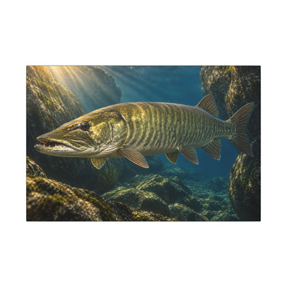 Boulder Cave Ambush Muskie canvas, 24x16 size view