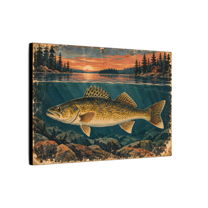 Vintage Lodge Poster Walleye canvas side angle