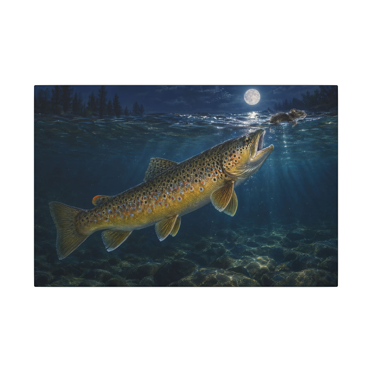 Midnight Mouse Brown Trout canvas, 18x12 size view