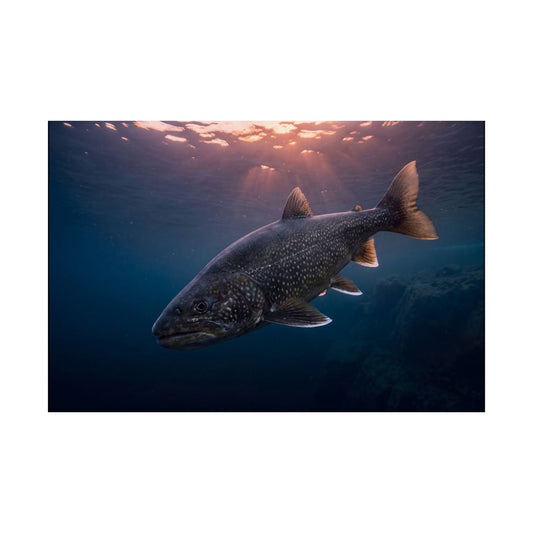 Lake Trout Twilight Rise Poster — Dusk Surface Strike Matte Wall Art for Anglers