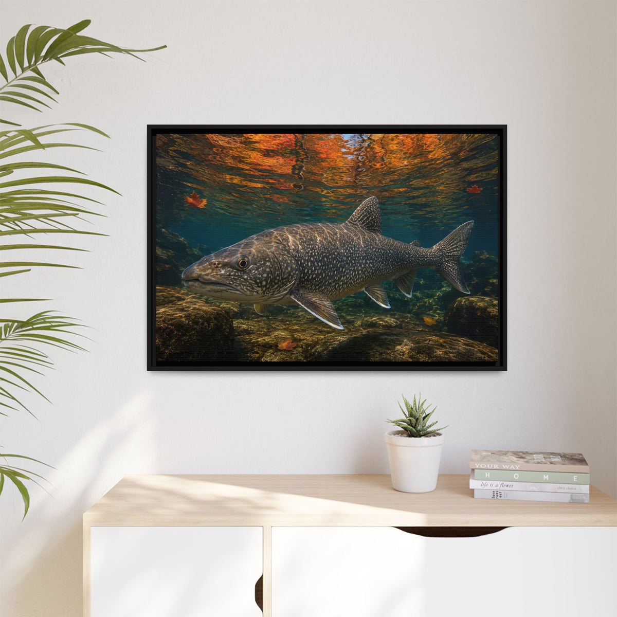 Autumn Granite Lake Trout framed canvas wall art, view 5