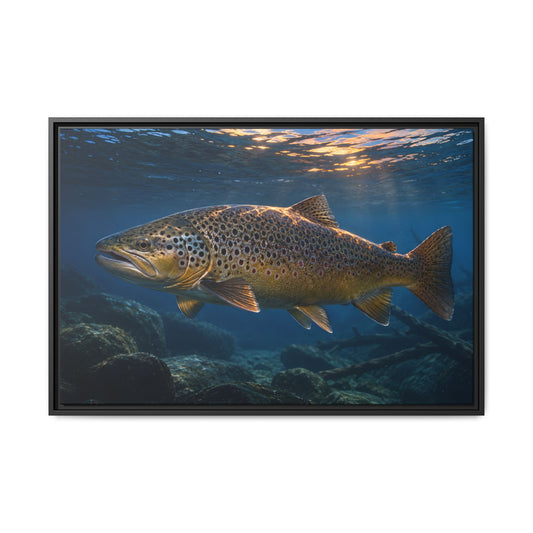 Sunset Depths Brown Trout framed canvas wall art