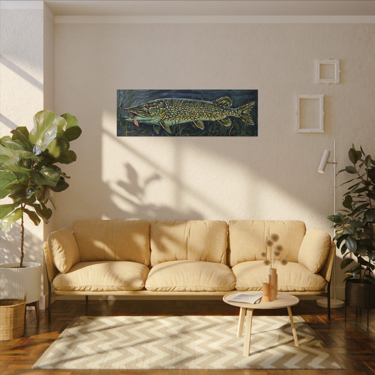 Legends Bold Weed-Line Northern Pike Panorama long canvas wall art, view 5