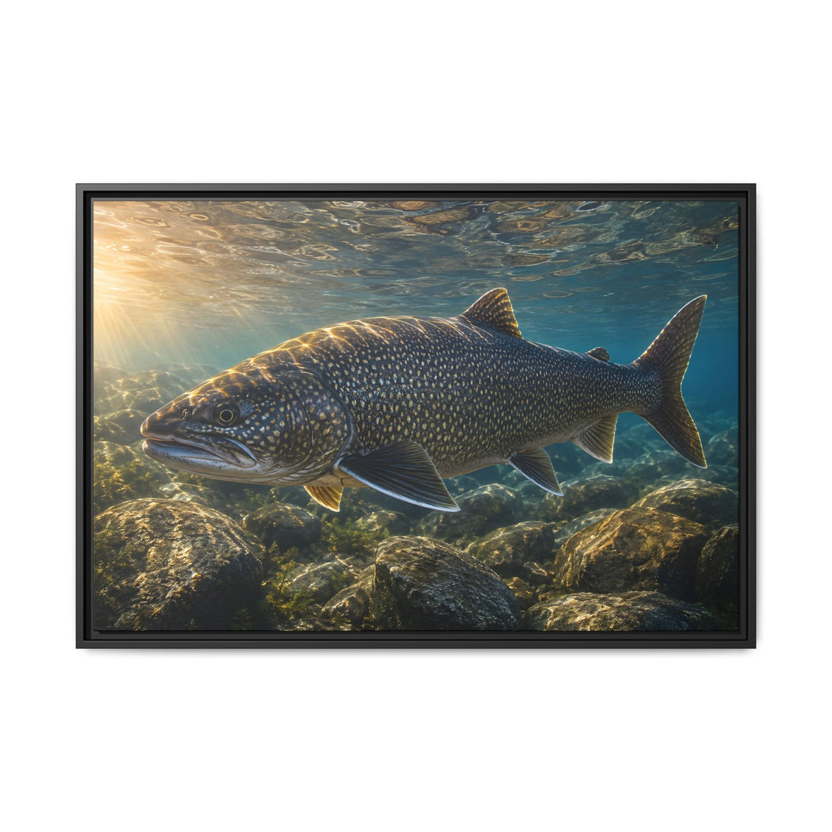 Shallow Reef at Sunrise Lake Trout framed canvas wall art