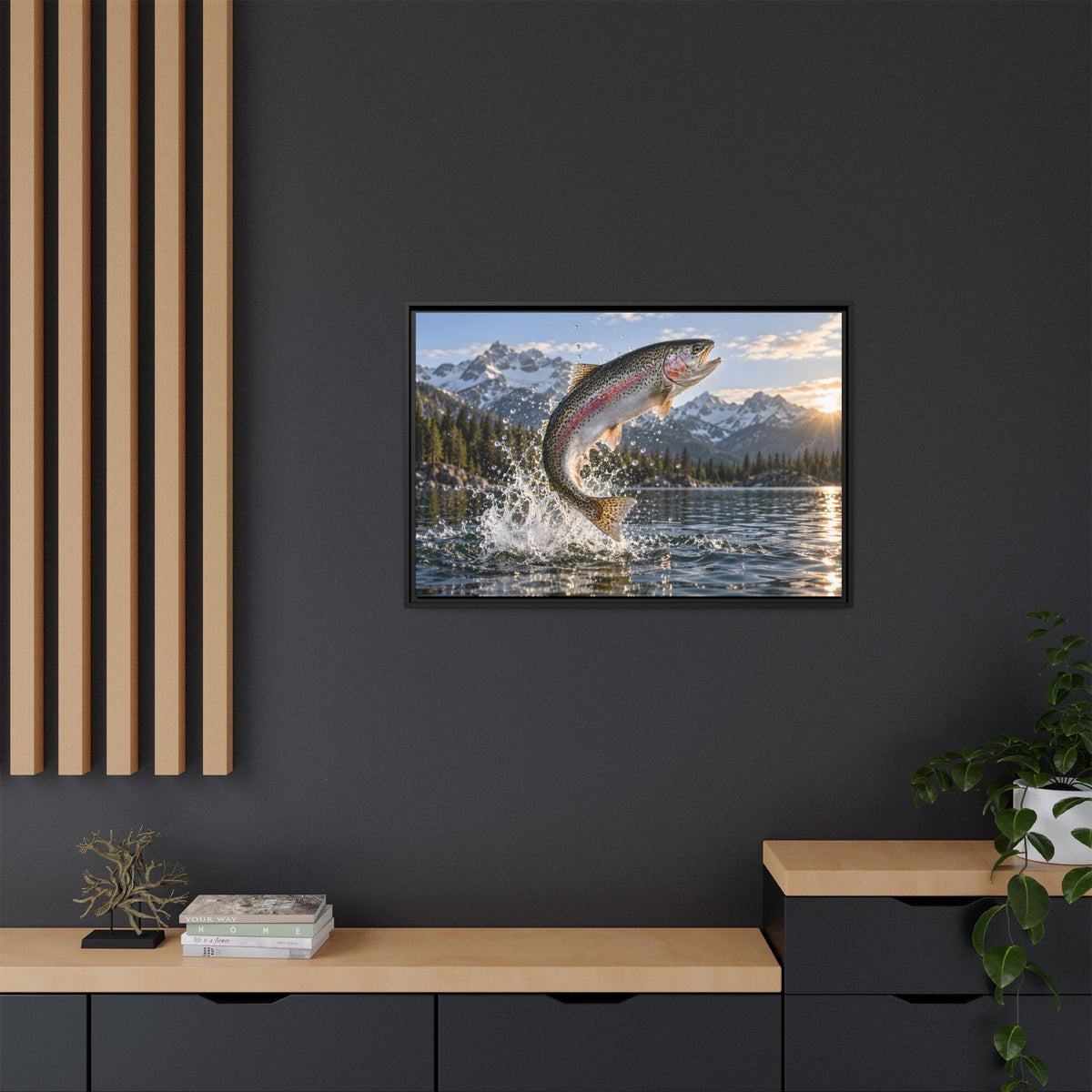 Alpine Thunder Rainbow Trout framed canvas wall art, view 6