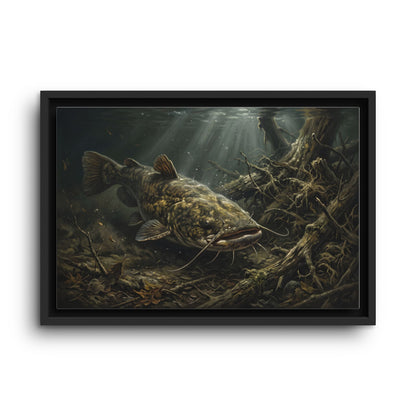 Flathead Catfish Log Jam framed canvas wall art