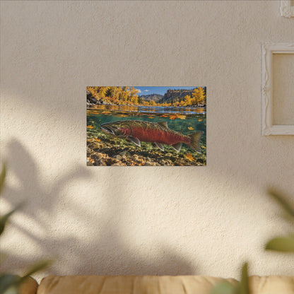 Clearwater Fall Coho Salmon canvas hanging in a living room