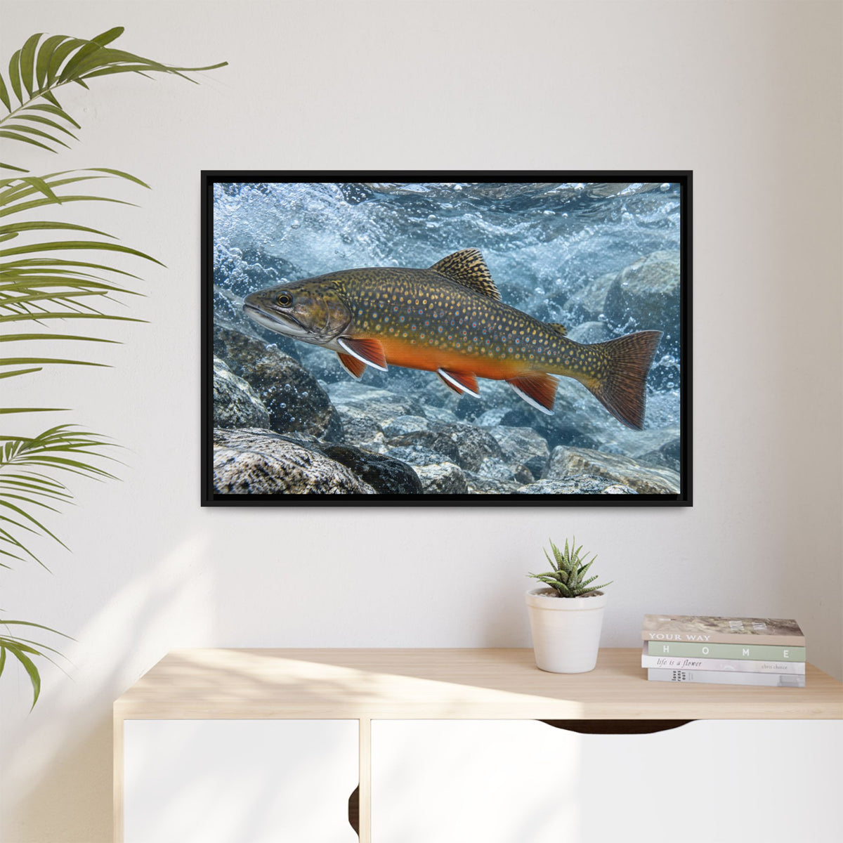 Snowmelt Run Brook Trout framed canvas wall art, view 5