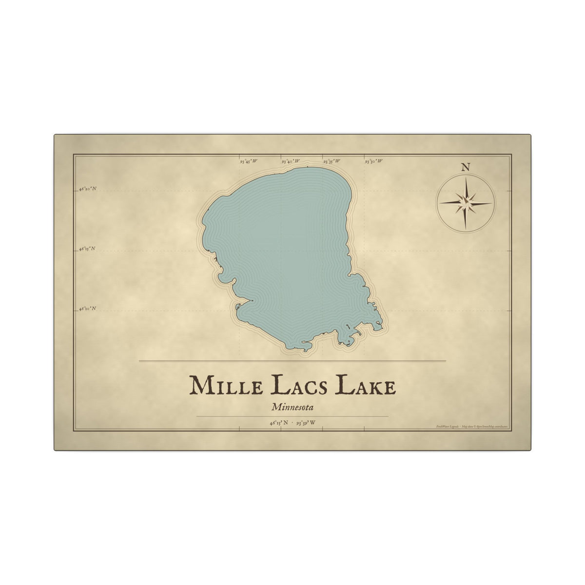 Mille Lacs Lake Vintage Map canvas wall art